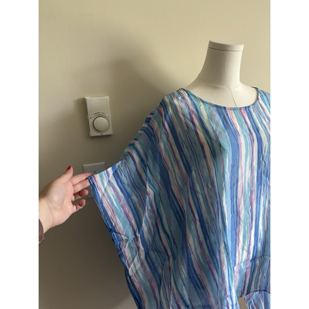 Vintage Y2K 80s 90s Miami Vice Vibe Beach Cover Up Blue Pink One Size Flowy - Picture 2 of 6